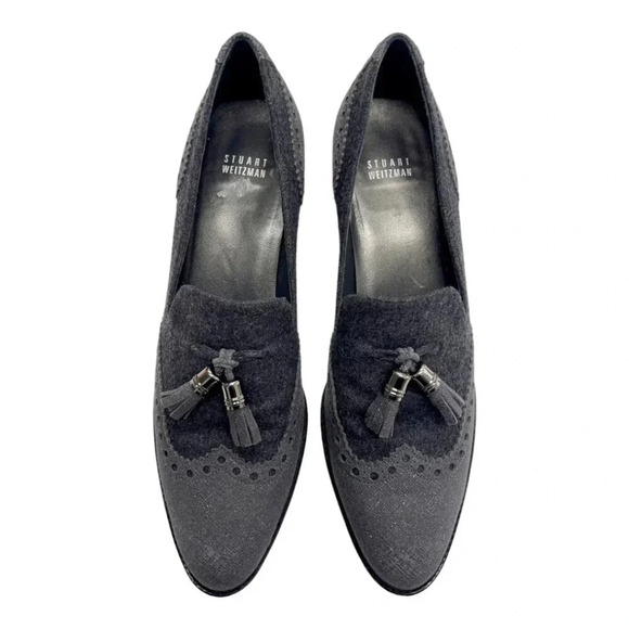 Stuart Weitzman Womens Grey Charcoal Mid Block Heel Tassel Loafers Size 9.5M - Picture 2 of 6